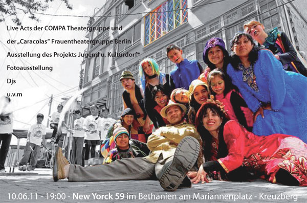 Programm und Einladungsflyer zur Soli Party für das Jugend- und Kulturdorf in Bolivien